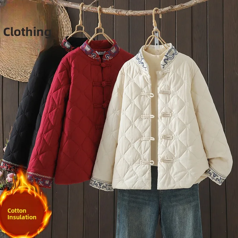 

Осень-зима, китайский Sle, синий и белый фарфоровый пуговиц, вышитый воротник-стойка, хлопковая куртка, женский этнический чистый цвет