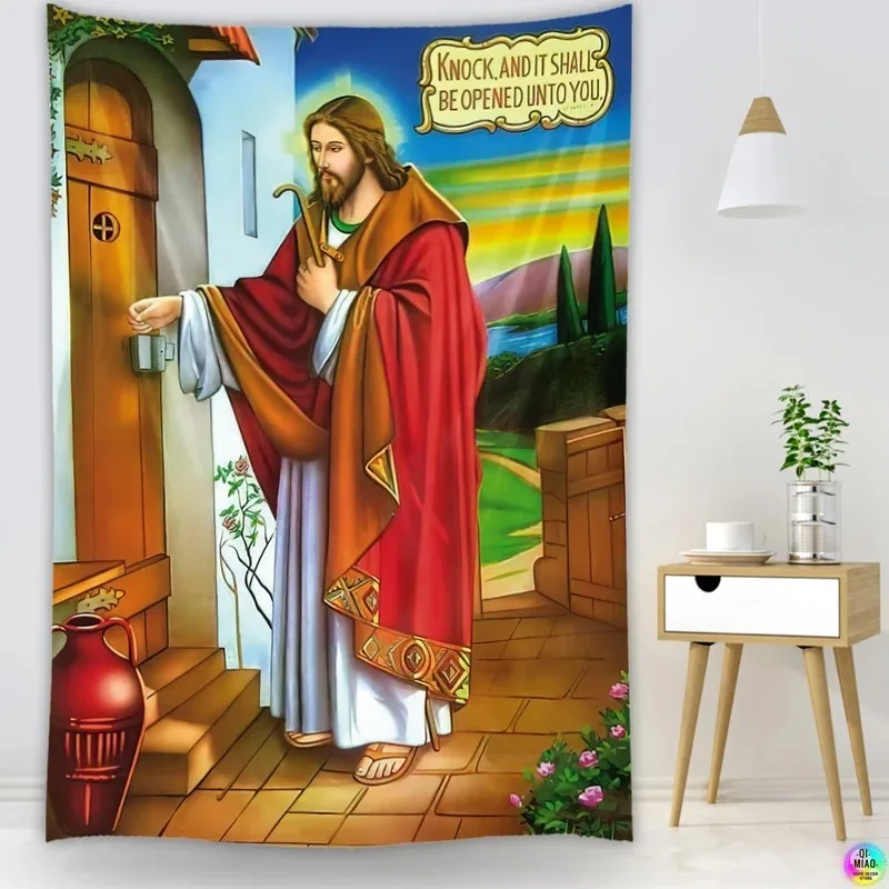 Jesus Christ Knocking The Door Tapestry Christmas Wall Decor Christian Believers Wise Men  Hanging Easter Home Decoration