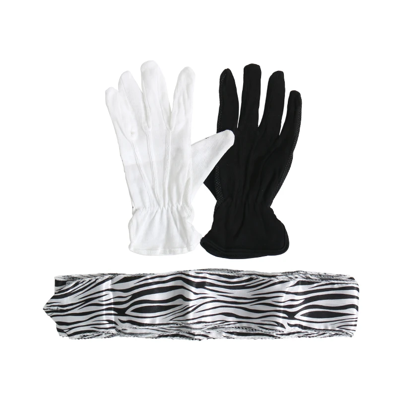 Schwarz-Weiß-Handschuhe zu Zebra-Streamer-Zaubertricks, Karte, Bühne magische Requisiten, magische Accessoires, Spielereien, Nahaufnahme