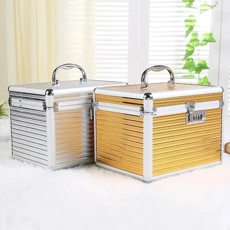

Aluminum Alloy Password Tin Storage Box Storage Bag Makeup Mirror Large Lock Waterproof Makeup Box