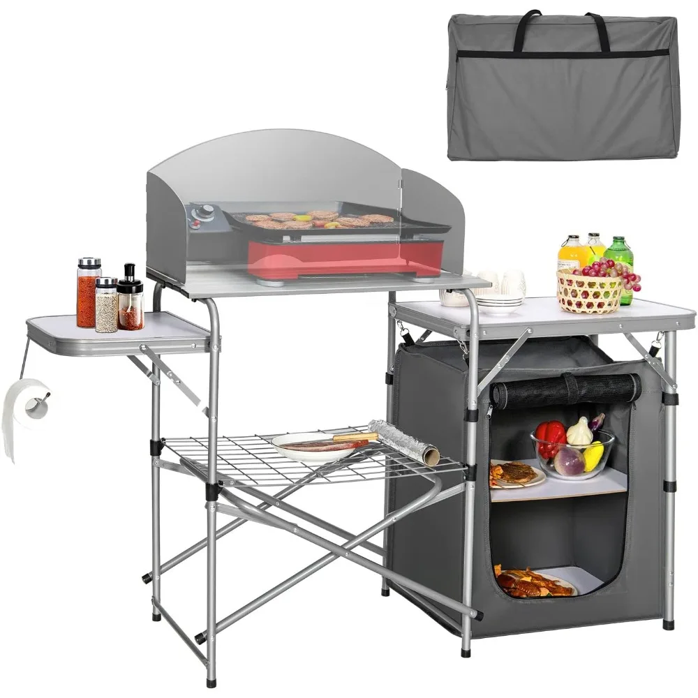 Aluminum Portable Camping Kitchen, Folding Cooking Table with 26