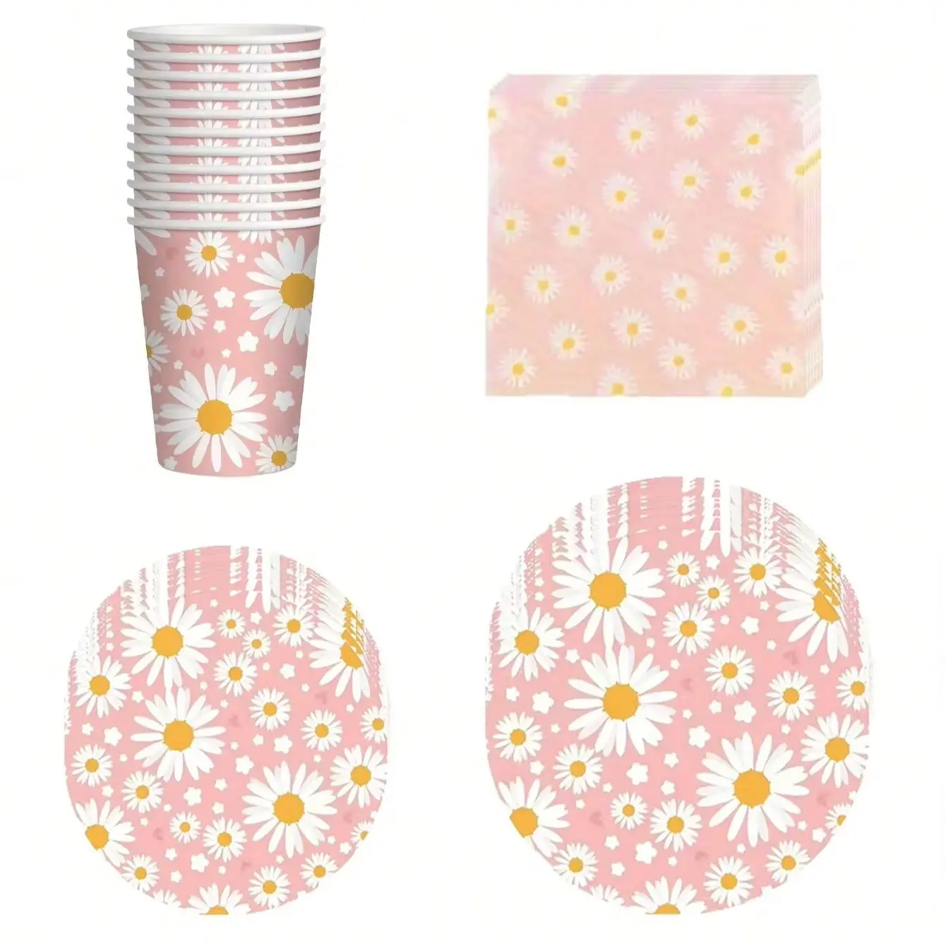 

Daisy Paper Plates Party Supplies Set Include Paper cup napkins 9/7 Inch Disposable Dinner Dessert Plates