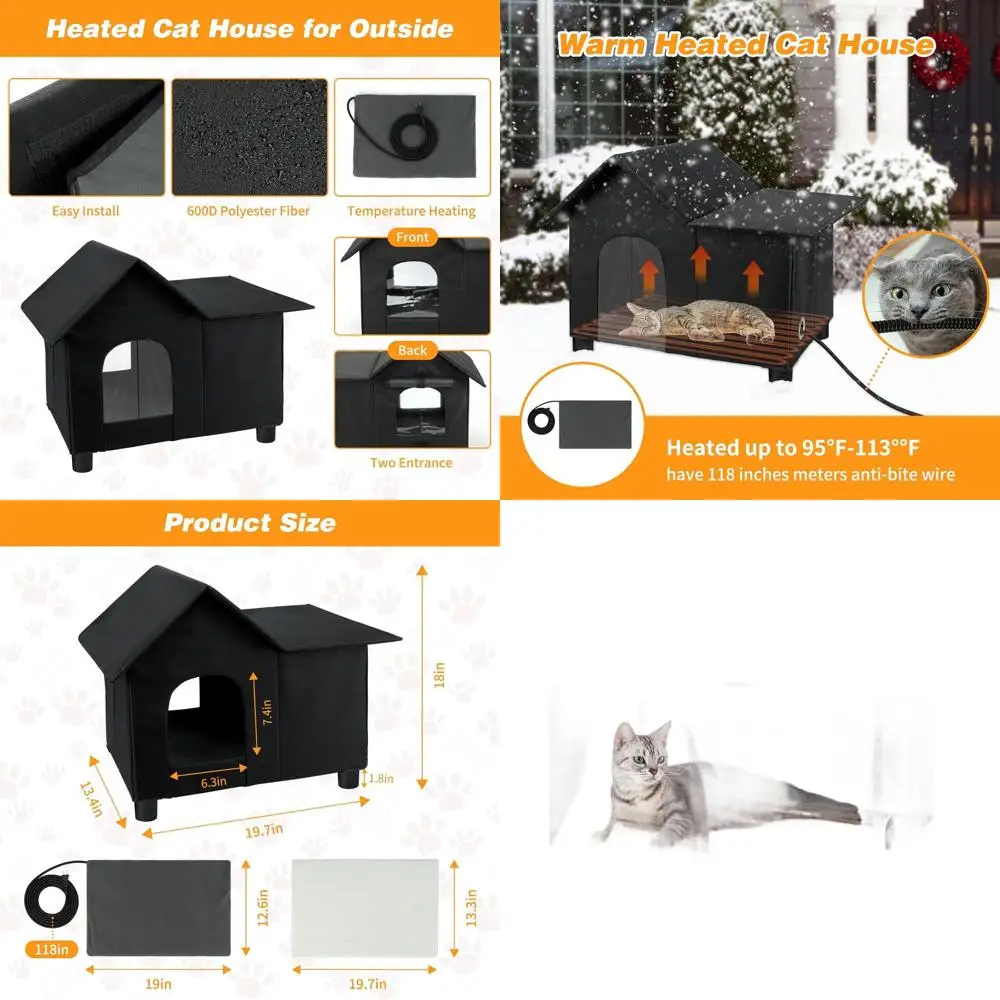 

Elevated Outdoor Cat Shelter, Weatherproof & Heated, Ideal for Multiple Cats, 19.7x13.4x18.1 (Black)