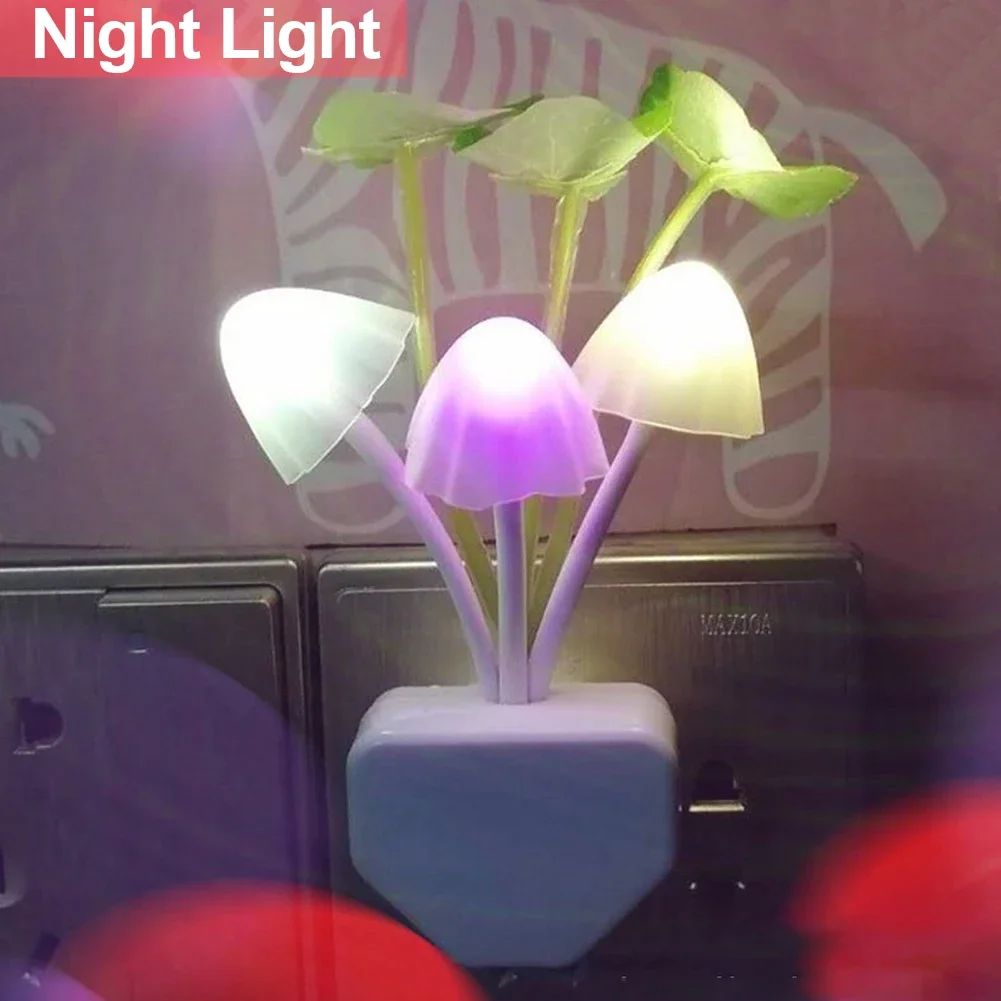 Mushroom Night Light LED Bedside Lamp EU / US Plug 7 Color Changing Light-controlled Sensor for Babyroom Bedroom Home Decor