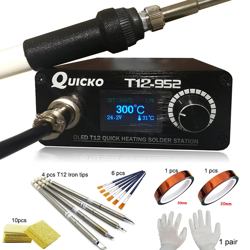 QUICKO T12-952 OLED Digital Soldering Iron T12 Soldering Station Electronic Welding Iron Quick Heating DC Version Portable