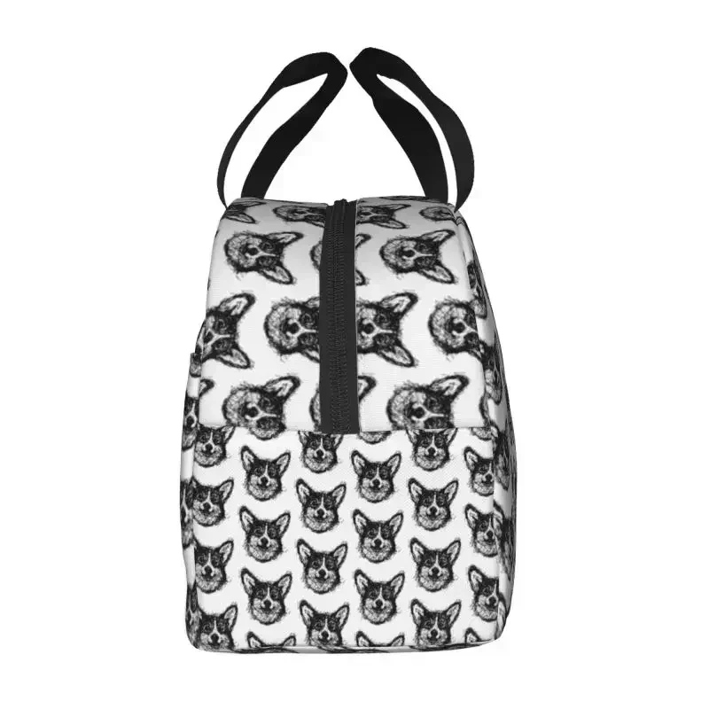 Corgi Dog Sketch Pattern Thermal Insulated Lunch Bags Resuable  Container for Kids School Children Multifunction Food Box