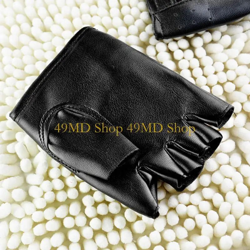 49MD Steampunk Gothic Hollow Half Finger Mittens Faux Leather Outdoor Sport Black Fingerless Driving Performance Gloves