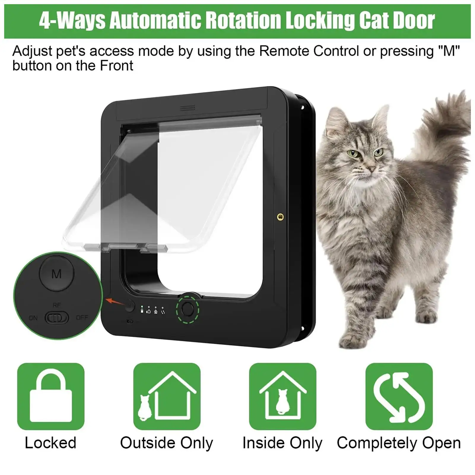 

Microchip Cat Door Smart 4-сторонняя блокирующая дверь для домашних животных с дистанционным управлением и 2 сенсорными ошейниками, автоматические сенсорные ворота для собак в помещении