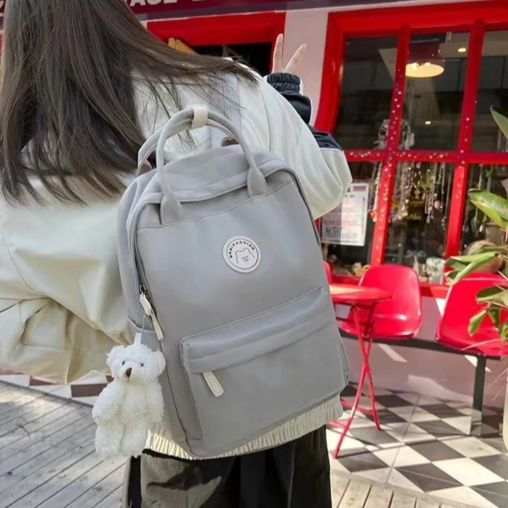 Solid Large Capacity Student Backpack Nylon Multi-Pocket Academy Girl's School Bag Multiple Colors Spacious