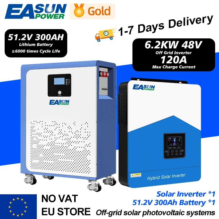 EA Sun 48v Hybride Omvormer Powerwall 51.2v 100ah LiFePO4 Batterij BMS 16S Kit Solar 6200W Off Grid omvormer voor Huishoudapparatuur