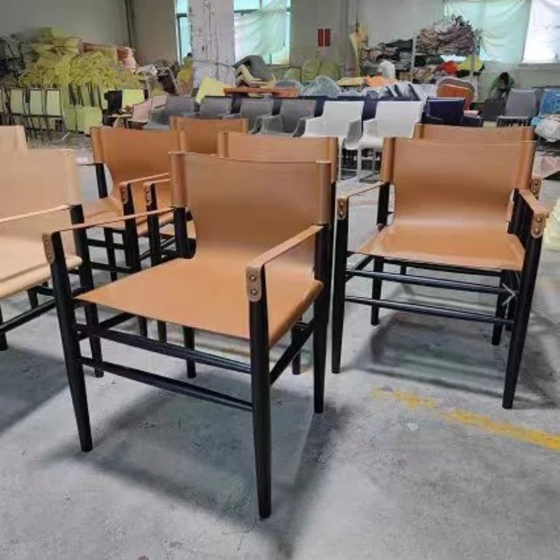 Modern Dining Chairs Solid Wood Saddle Leather Chair Scandinavian Minimalist Side Seat Comfortable Home Office Desk Chair