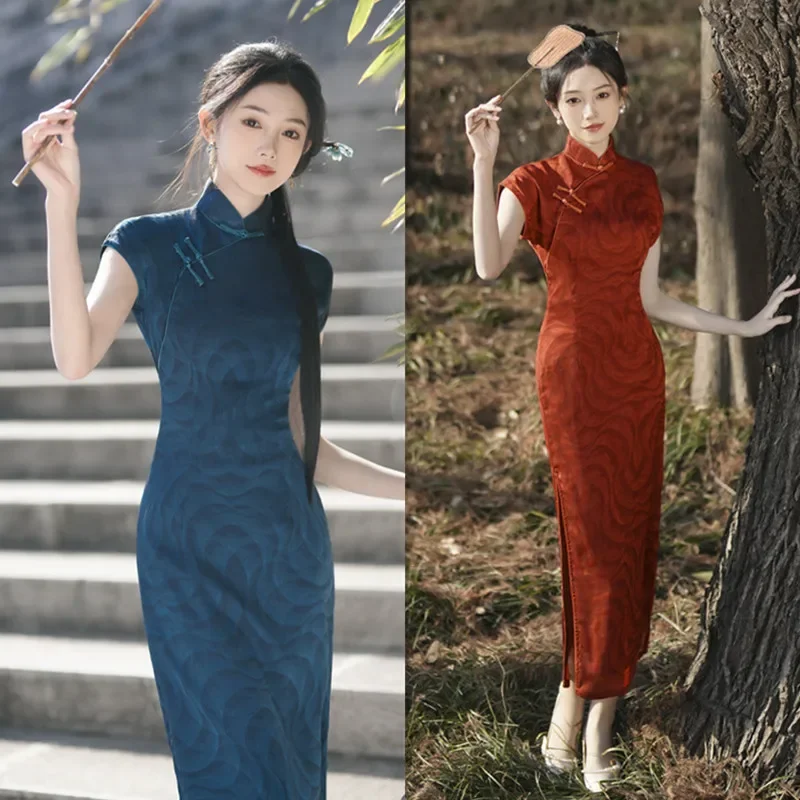 

Модное улучшенное новое китайское платье Cheongsam с длинными рукавами, весна/лето 2024, винтажное платье Ципао Cheongsam в китайском и шикарном стиле для девочек