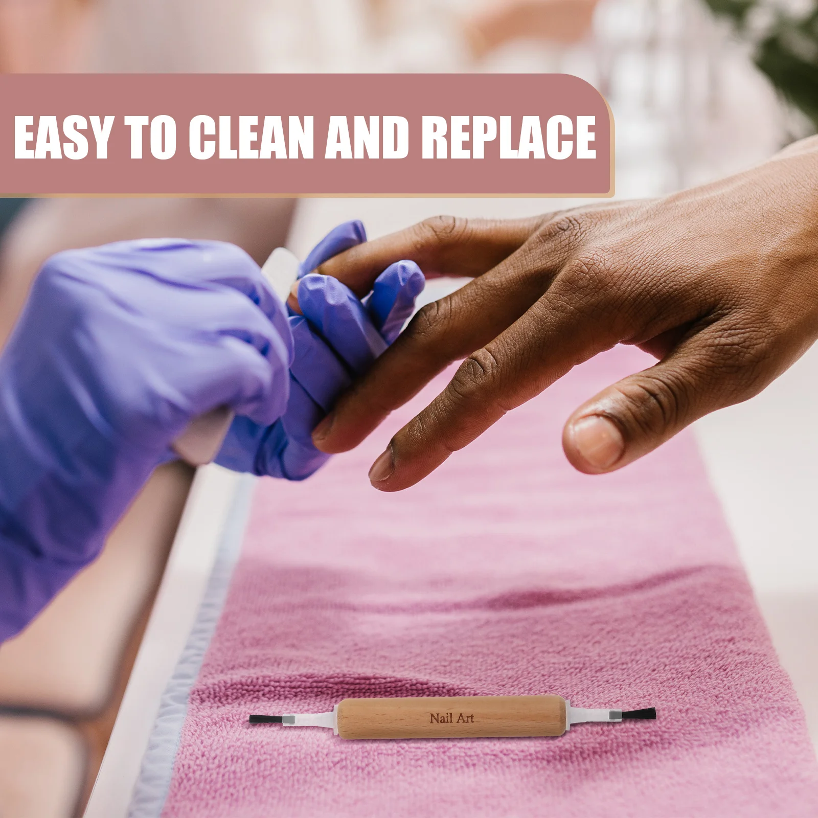 مجموعة فرش بديلة برأس مزدوج لفن الأظافر، فرش قابلة للفصل لتقنيات وأنماط مختلفة، مقبض فرشاة أظافر خشبية #1