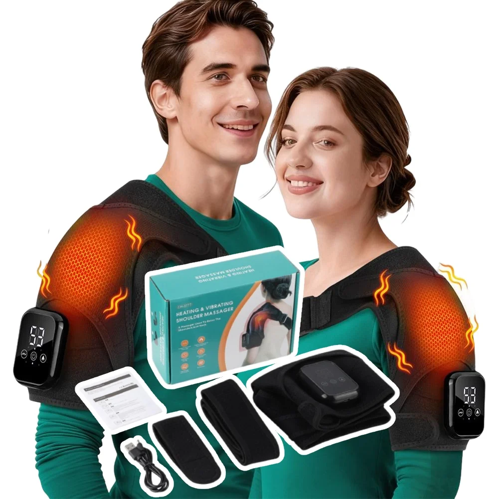 Heated Vibration Shoulder Massager Electric 3 Levels Adjustable Cordless Support Wrap for Neck Shoulder Daily Relief