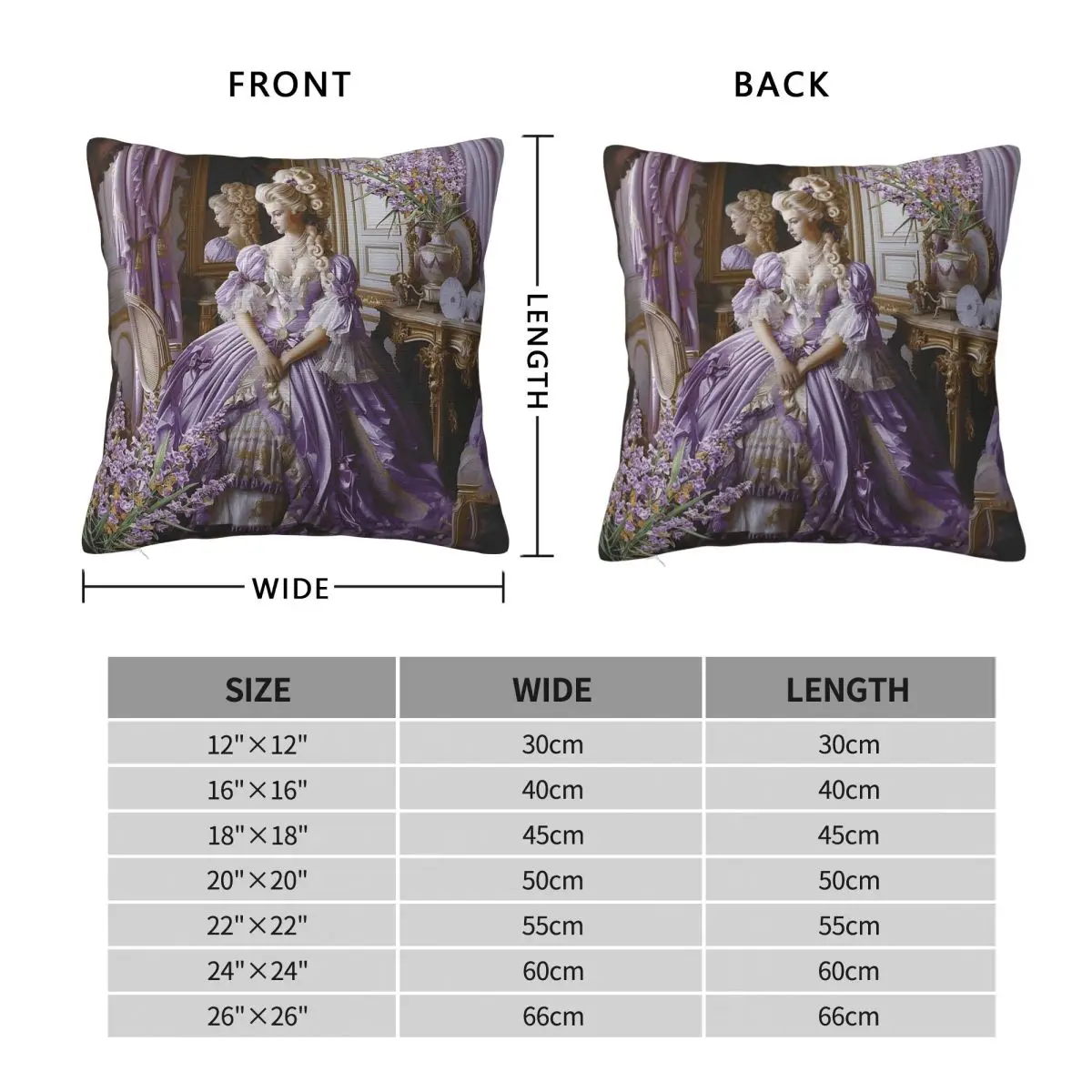 Marie Antoinette Lavender Queen Square Pillowcase Polyester Linen Velvet Printed Zip Decor Sofa Cushion Case