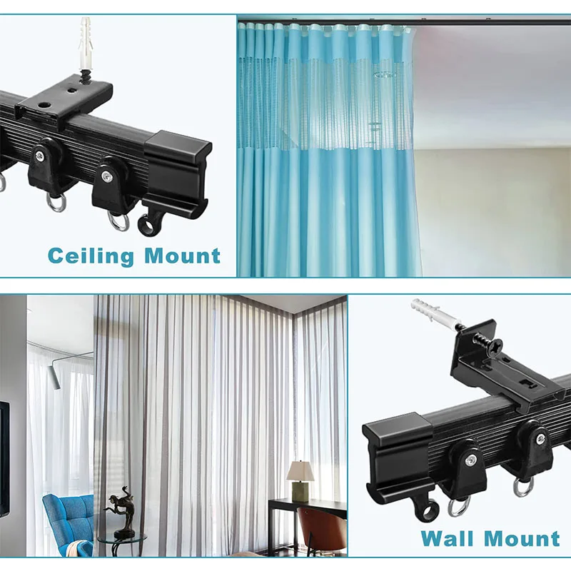 Flexible Bendable Curtain Track Ceiling Wall Mount Black White Curved Heavy Duty RV Sliding Curtain Rail System Room Divider Sil