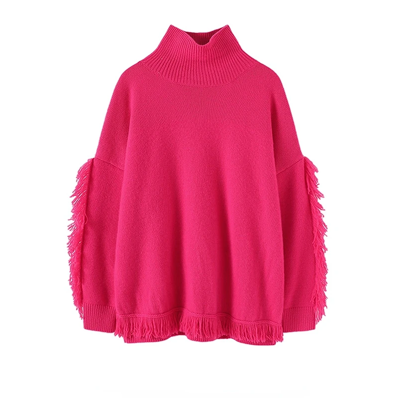 Oversized Design Fashion Sweater Women Winter Warm Luxury 100% Cashmere Turtleneck TASSEL High Street  Tops Women 2022