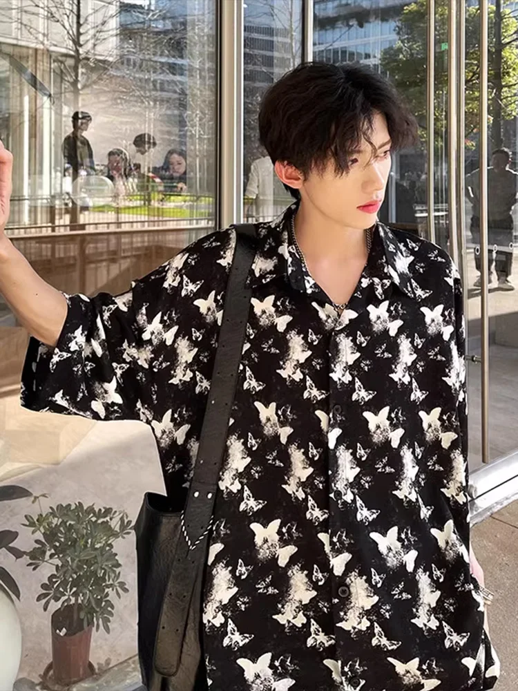 

Мужская рубашка из ледяного шелка Easy Care с коротким рукавом, летняя, тонкая, модная, в стиле ретро, с цветочным узором, свободного кроя, для повседневной носки