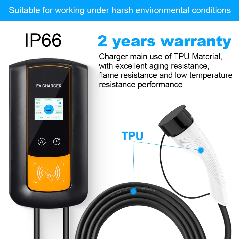 IPENGEN EV Charger 32A 7.6KW Electric Vehicle Car Charger EVSE Wallbox Wallmount Type2 Cable IEC62196-2 Socket APP Control