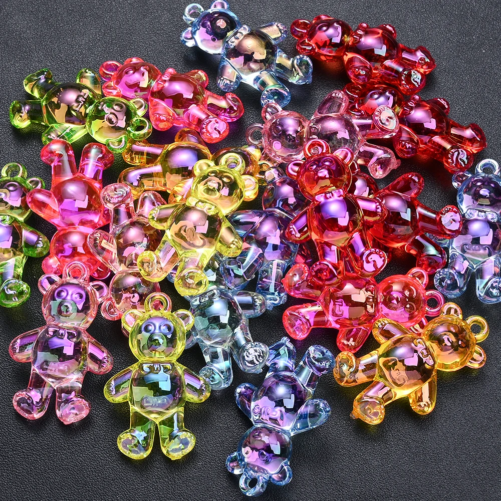 5 Stück gemischte Farben, transparente AB-Acryl-Bärenanhänger, niedliche 3-Stil-Bärenanhänger für Handarbeiten, DIY-Schmuckzubehör – Detail 6