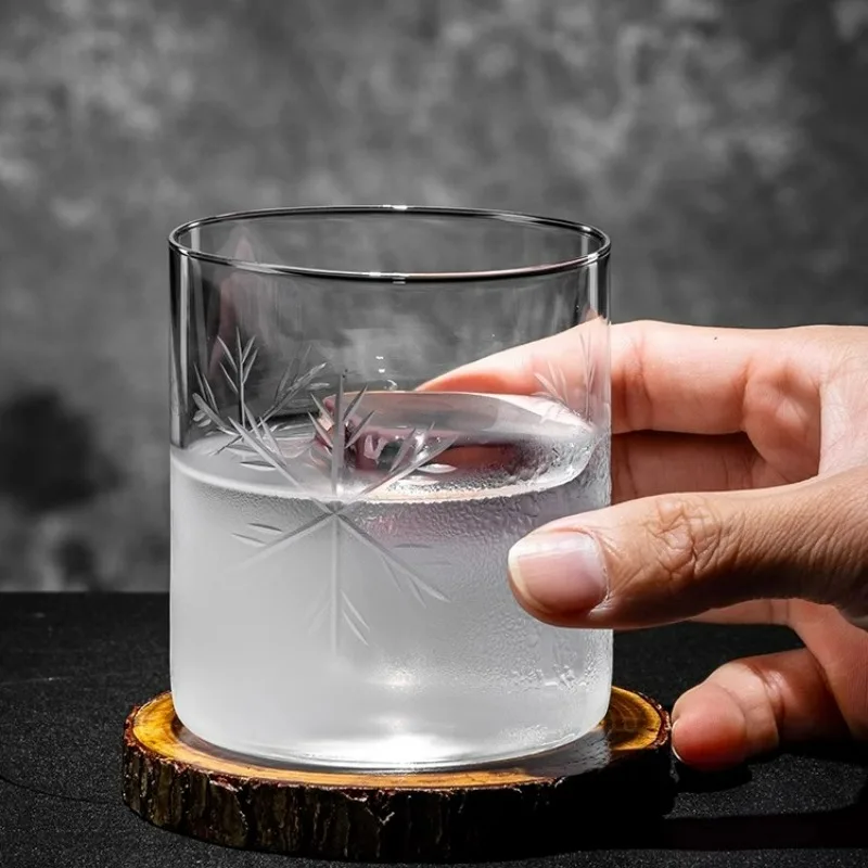Classical Whiskey Glass Cups Japanese Style Cocktail Glasses Cups Ultra-thin Carved Glass Cup Simple Colin Cup Kitchen Accessory