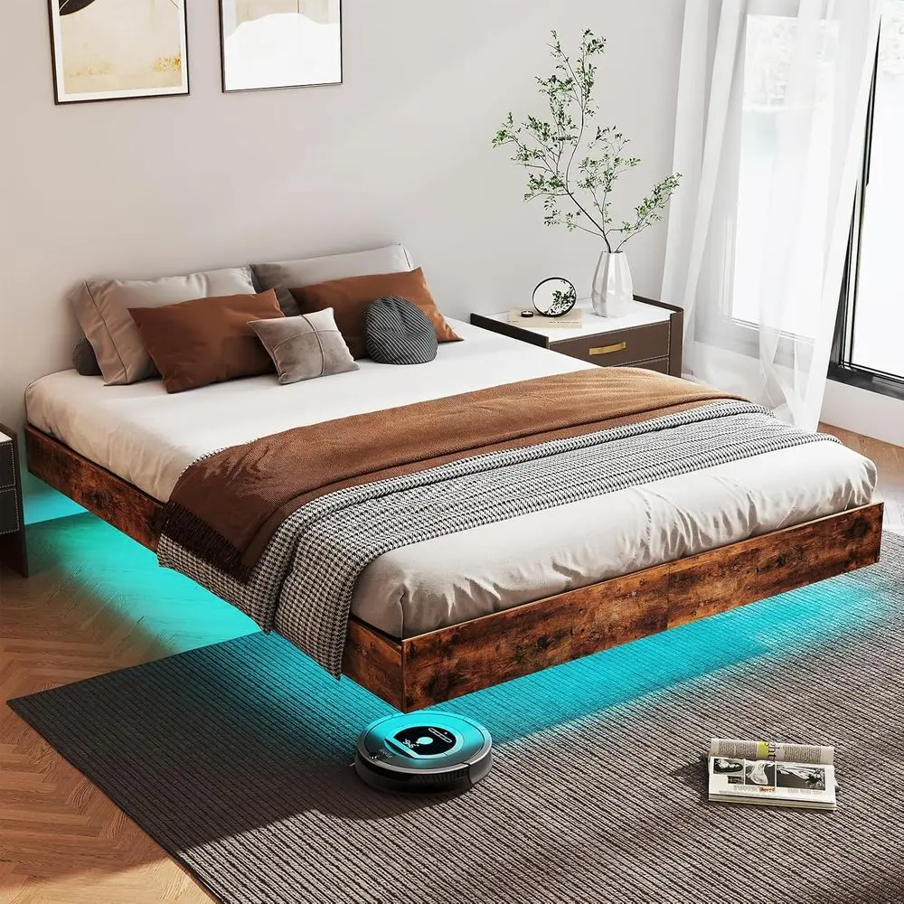 

loating Bed e King , Metal Platorm King size loating Bed e with Under Bed Storage, Heavy Duty Steel Slats Support
