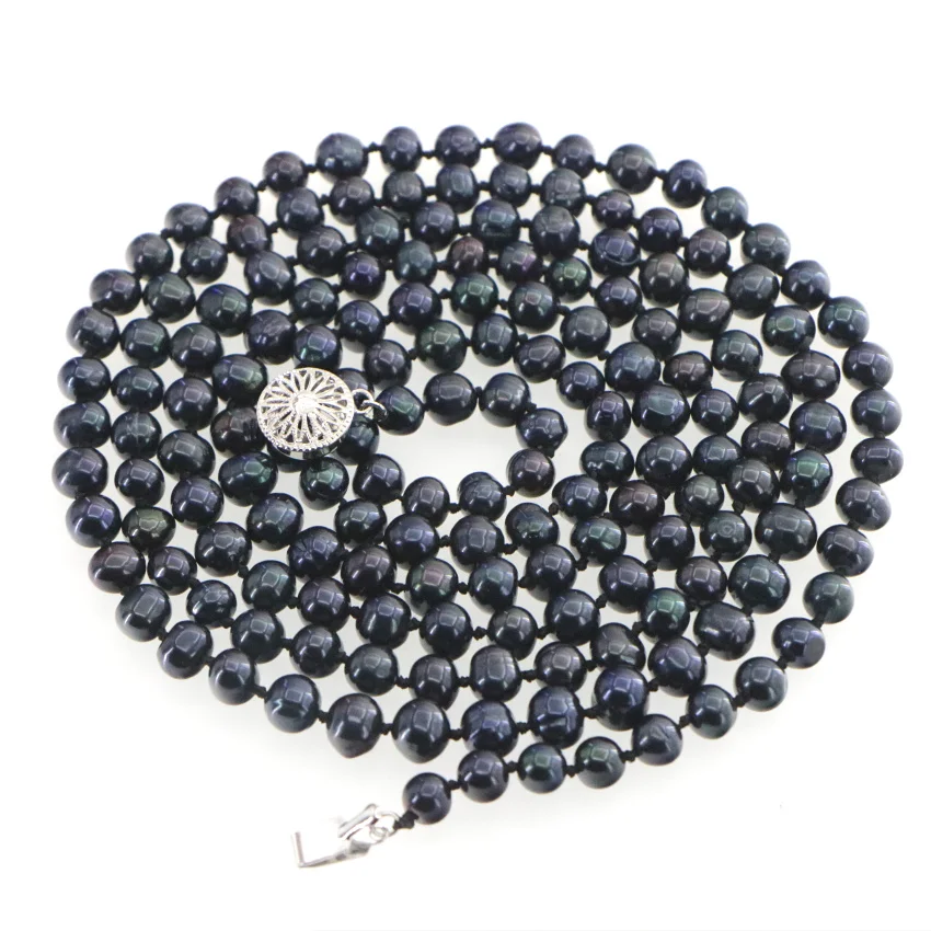 Charm Fashion 7-8mm Natural Black Akoya Cultured Pearl Long Necklace Jewelry Woman Gir Gift Christmas Wholesale Price 55inch