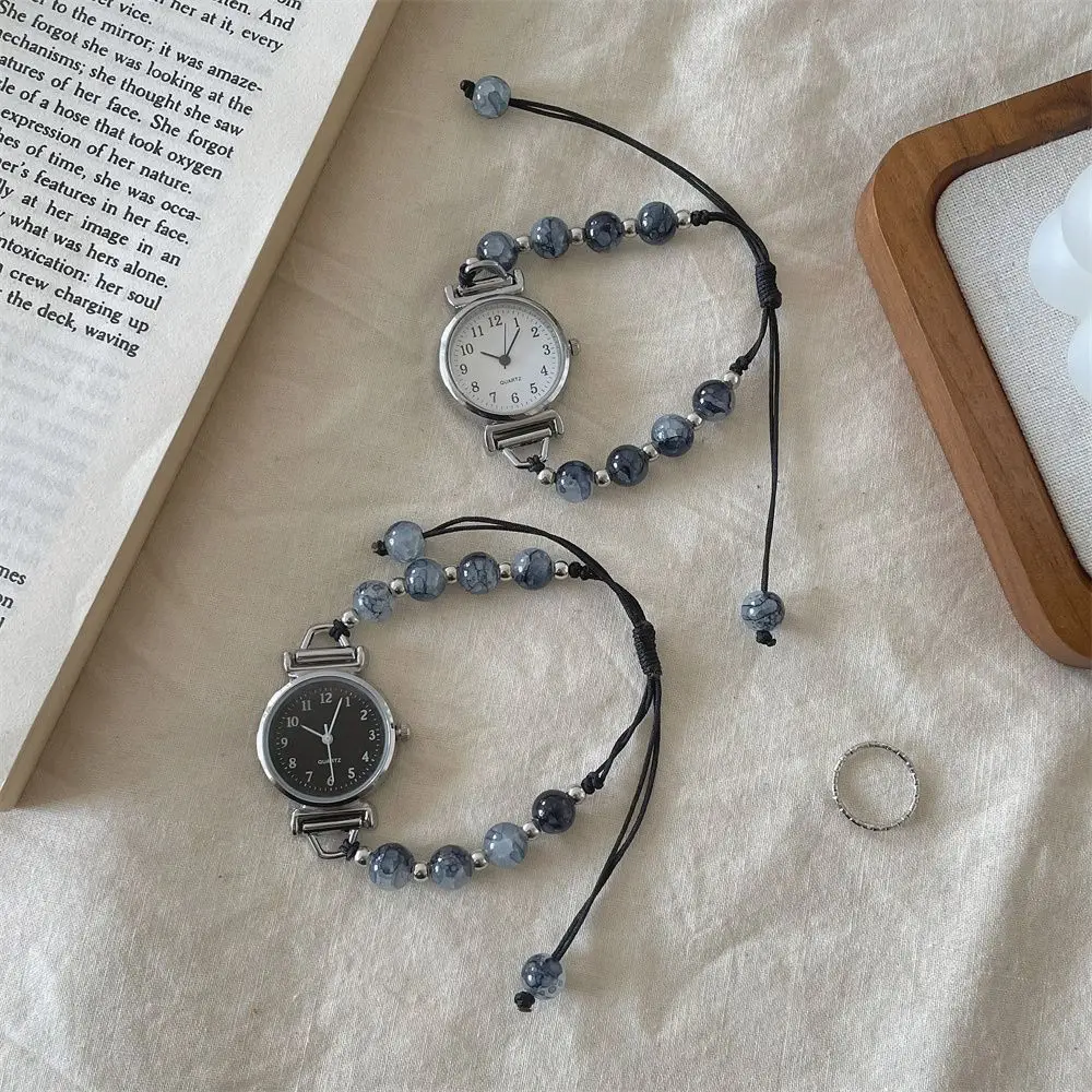 Fashion Beaded Bracelet Watch Adjustable Strap Pendant Chain Watch Wristwatch Women Girls
