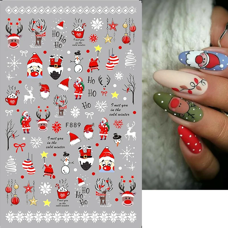 Cartoon Penguin Nail Sticker Christmas Santa Claus Snowflake Elk Xmas Tree Decal Nail Slider Winter New Year Manicure Decoration