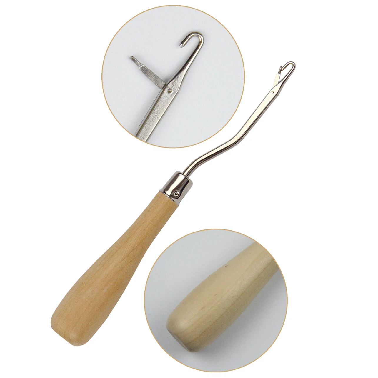 Aguja de ganchillo con mango de madera para extensiones de cabello, herramienta con pestillo doblado, 2 piezas, 6,5 pulgadas