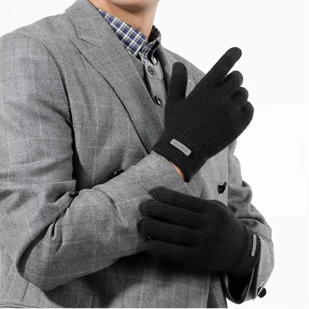 Windproof Arctic Velvet Knitted Gloves Knitted Thicken Full Finger Gloves Anti Pilling Winter Mittens