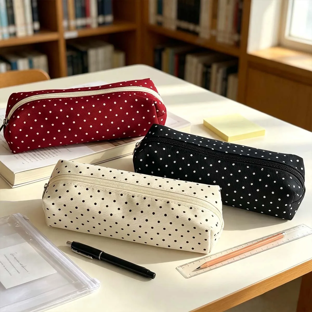 Korean Polka Stationery Case,Makeup/Office/School Supplies,Multiple Colors Available,Back to School Gifts,Christmas,Holiday Gift