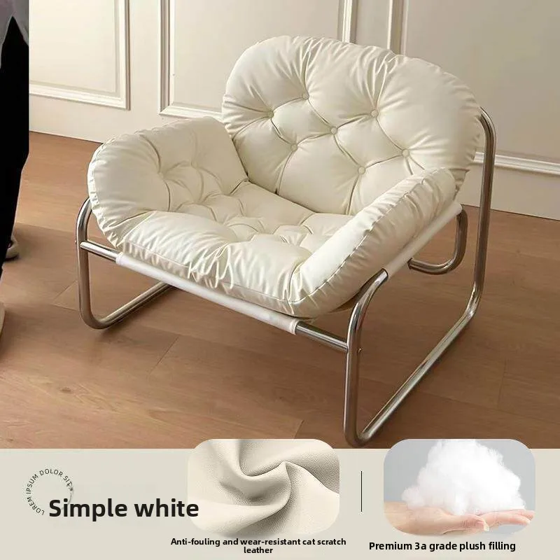 Minimalist Luxury Cream Mid Century Bauhaus Retro Fabric Metal Leisure Recliner Chair Living Room Home Decor Novelty New Indoor - view 2