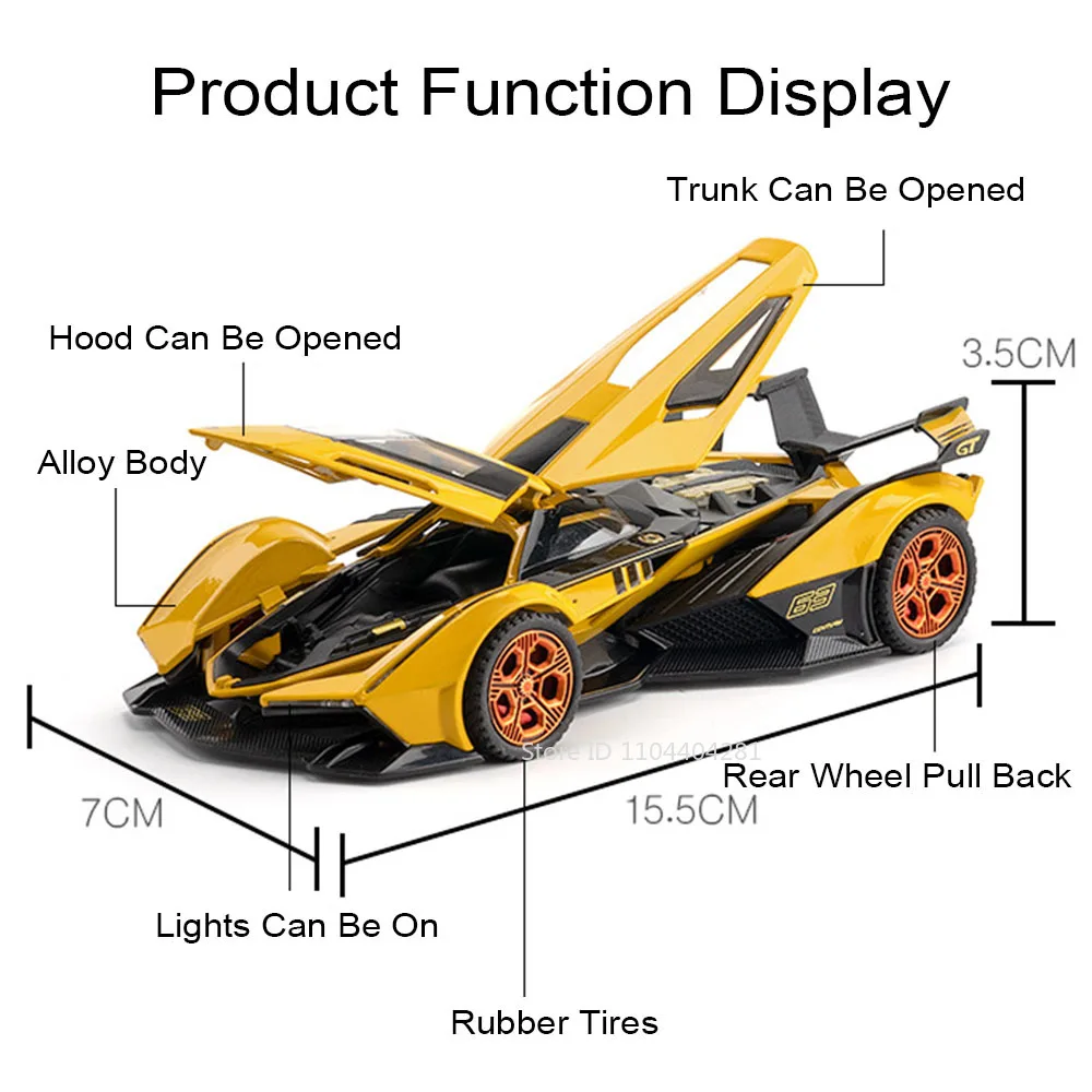 1:32 Schaal Lambor SVJ63 V12 GT Diecast Legering Auto Speelgoed Simulatie Model Lichte Muziek Deuren Geopend Miniatuur Voertuig Woondecoratie