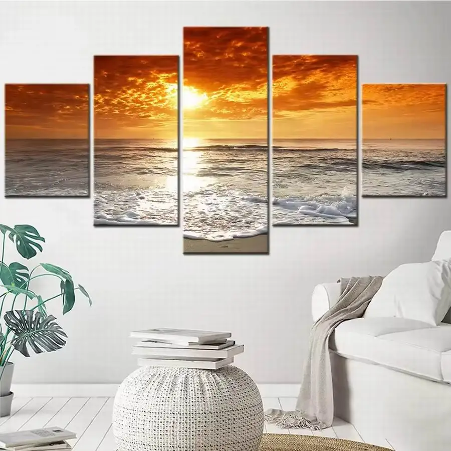 

Sunset Beach Landscape 5 Piece Diy Diamond Painting Natural Scenery Sea Full Square Round Drill Mosaic Embroidery Picture