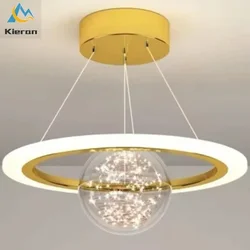 Nordic Modern Creative Saturn LED Chandelier Bedroom Study Dining Room Bedside Pendent Lamp Living Room Decorated Circular Lamps
