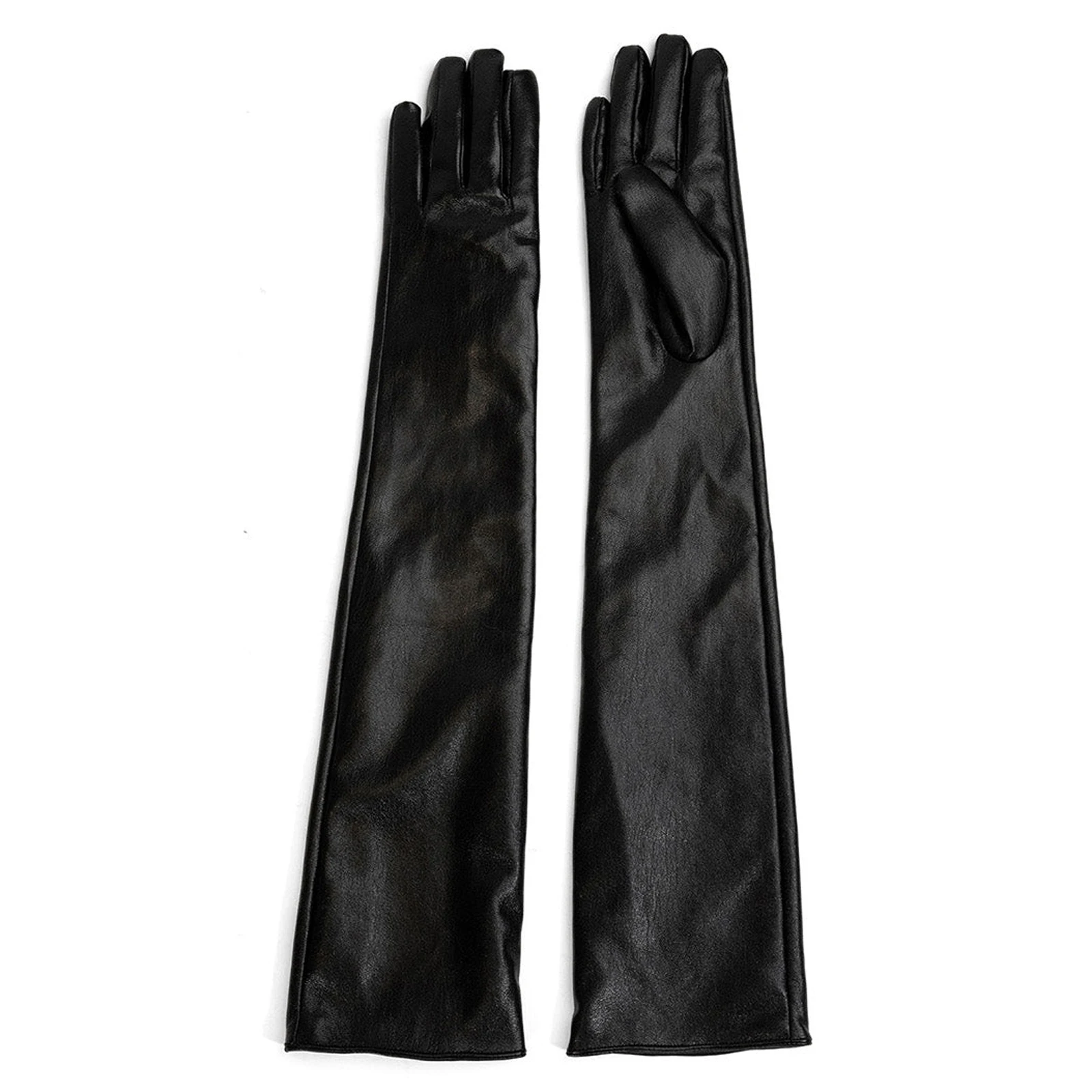 LaSally Women's Long Leather Gloves Black Faux Leather Over Elbow Opera Gloves Party Cosplay Stage Costume Evening Fashion Glove