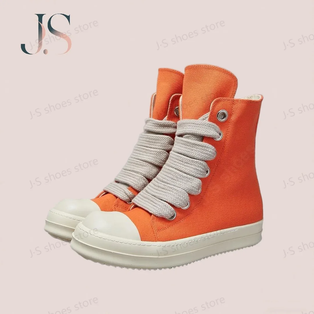 

R-o Orange Canvas Boots Men Casual Shoes Women Sneaker Classic Design High Top Shoe Jumbo Laces Zipper Ankle Boot Sneakers