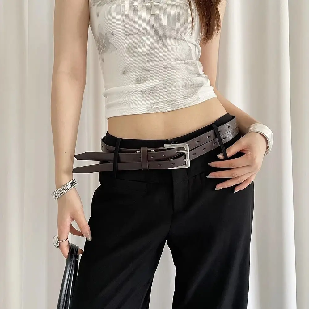 

Niche Vintage Women's Belt Double-Breasted Y2k Waist Belt Versatile Leather Dress Jeans Belt Spicy Girls