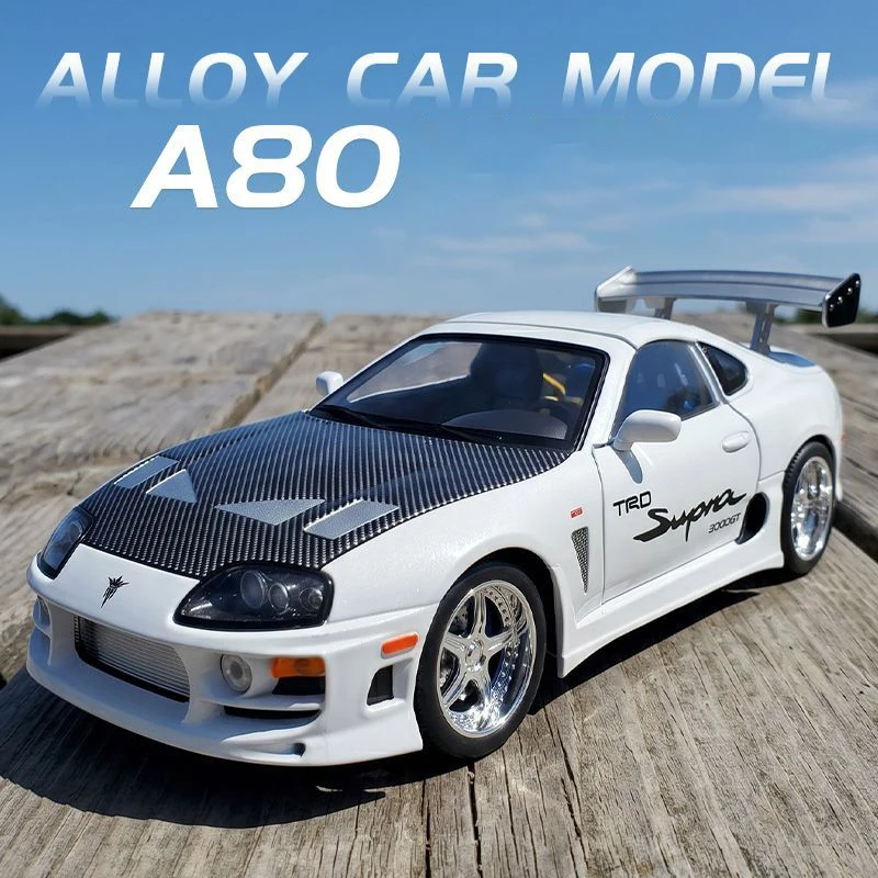 1:24 Brian Supra A80 JDM Supercar Alloy Car Model Sound and Light Pull Back Car Model Collectibles Birthday Gift