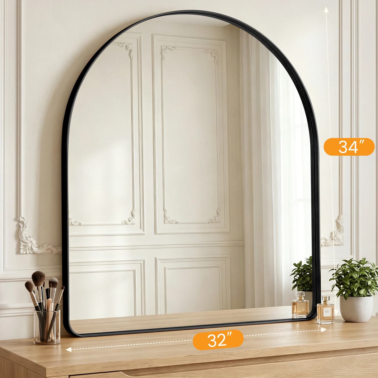 Groove Arched Full-Length Rounded Rectangle Wall Mirror - Matte Metal Frame — detail 7