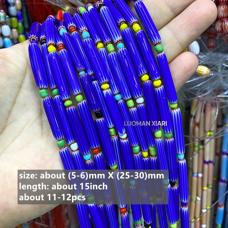 Großhandel 5x30mm Reisförmige Handgefertigte Farbige Lampwork-Abstandsperlen für Schmuckherstellung DIY Armband Charms Zubehör 15'' – Detail 10