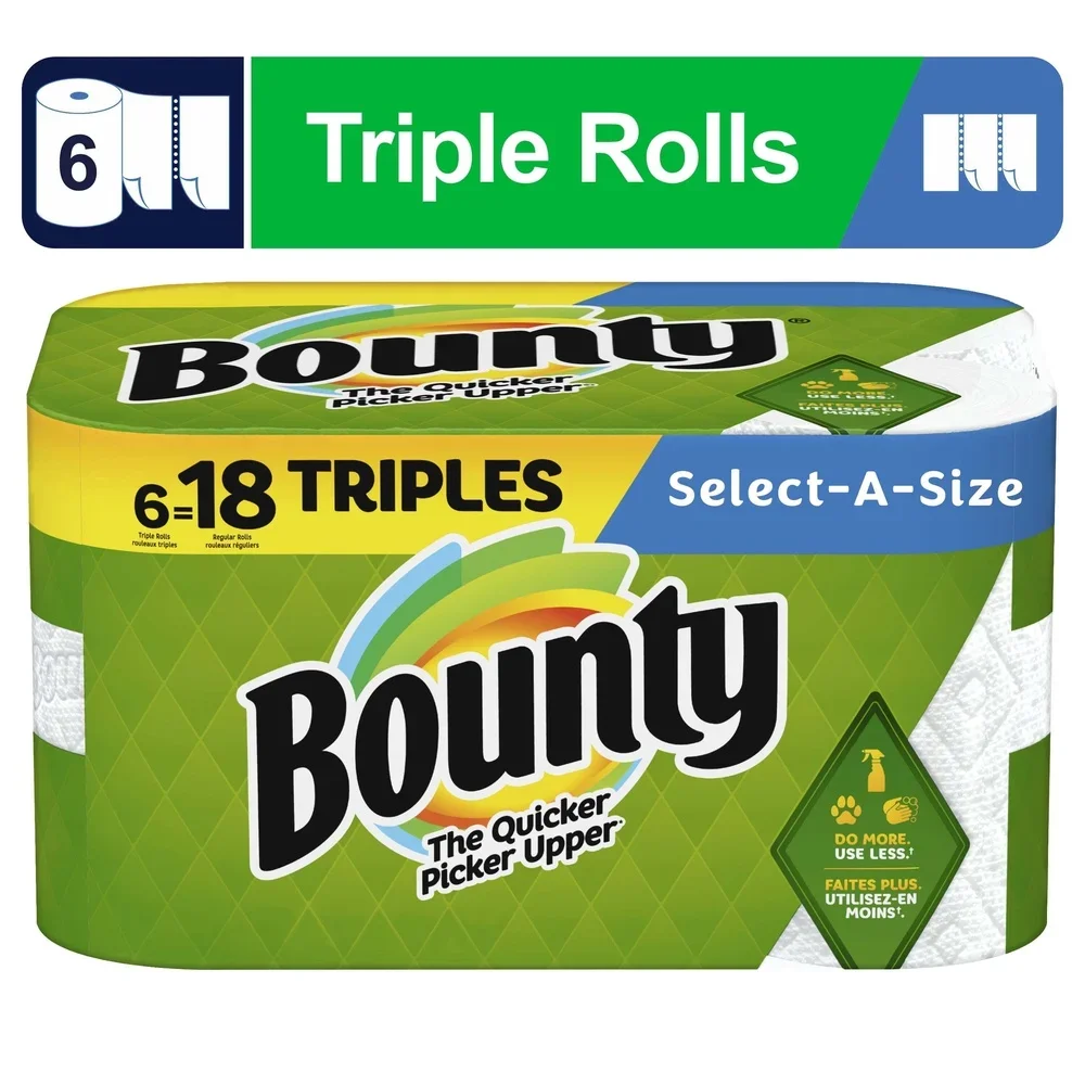 Super Absorbent Select-A-Size Paper Towels 6 Triple Rolls Versatile Half Sheets