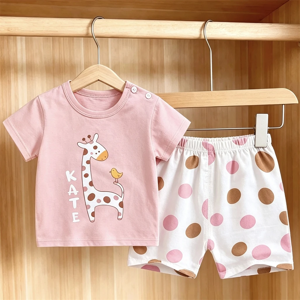 Baby Clothing Lovely TShirt+Shorts Two Piece Set Cartoon Tops Loose Shorts Summer Cartoon Small Child Short-sleeved Tracksuits