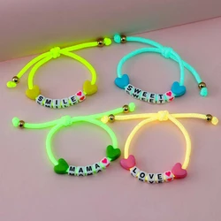 4Pcs/set Handmade Adjustable Love Words Beads Luminous Rope Bracelet for Teens Girls Friendship Party Birthday Jewelry Gift