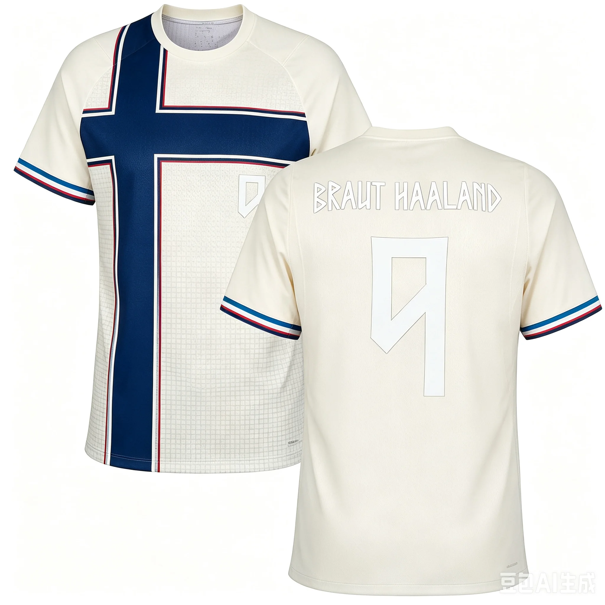 2026 Norwegisches Fußballteam Rotes Rundhals-Trikot, mit Tintenfleck- und Kreuzflaggenmuster Nr. 9 Fan-T-Shirt, Eltern-Kind-Outfit – Detail 8