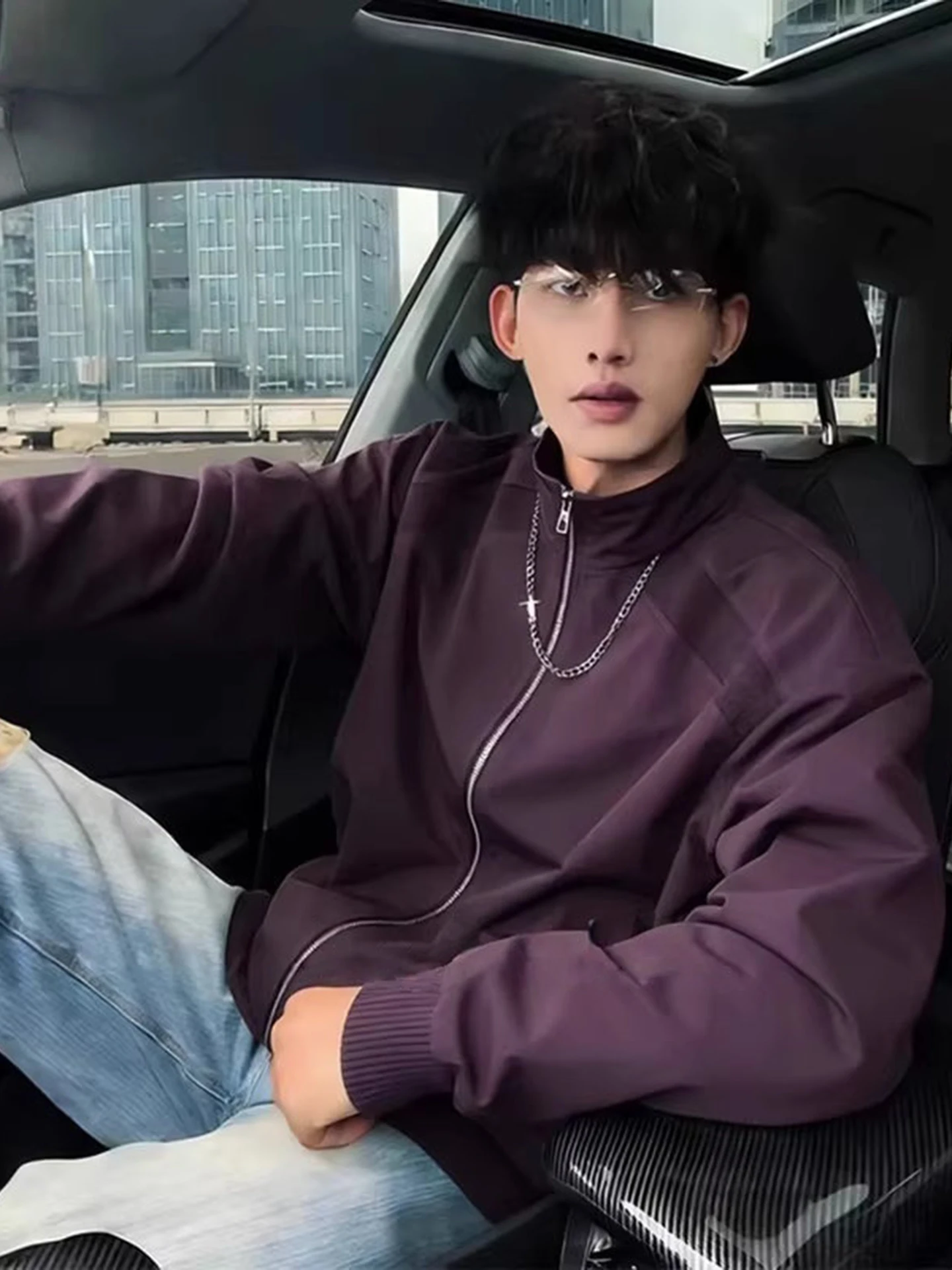 

Мужская демисезонная куртка-бомбер American Style Pilot Jaet, фиолетовая, с воротником-стойкой, на молнии, с длинными рукавами