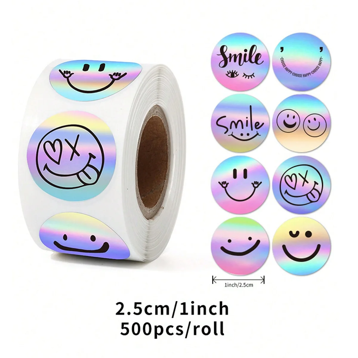 

100-500pcs 1inch Cute Smile Face Rolled Stickers for Envelope Decorative Sealing Waterproof Round Graffiti Wrapping Labels