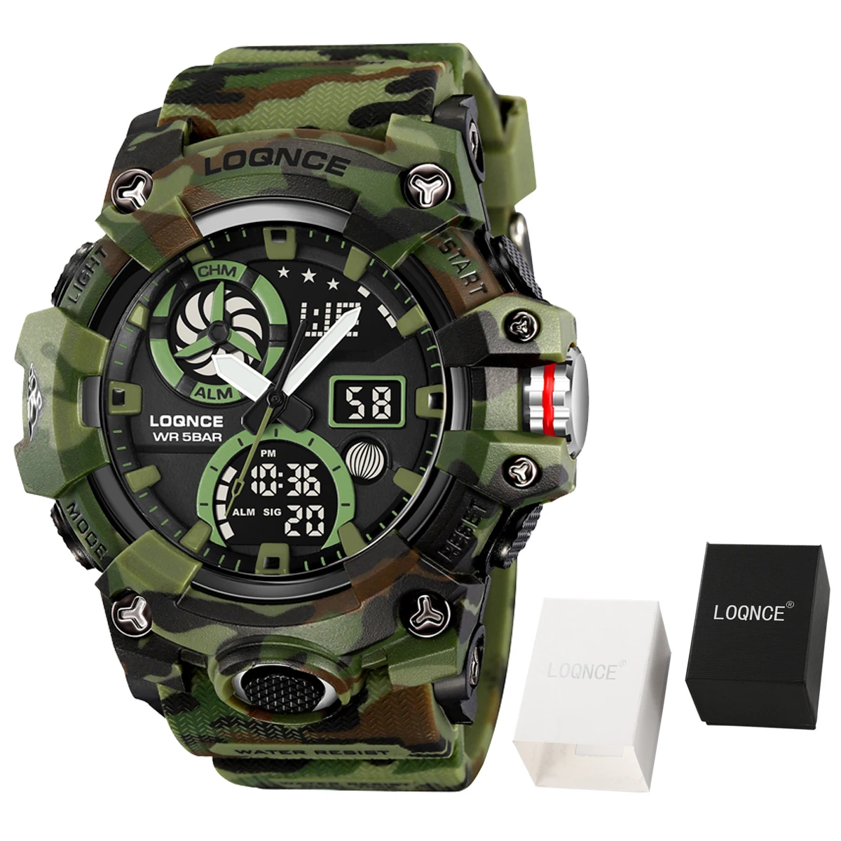 

Hot Selling LOQNCE 98005 Men's Watch With Box High Quality Analog-Digital Dual Movement Luminous 50M Waterproof Silicone Band