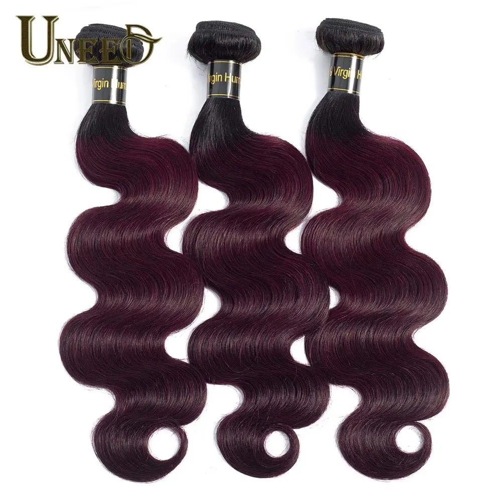 1B/99J Ombre Burgundy Bundles Body Wave Human Hair Bundles Brazilian Unprocessed Virgin Remy Hair Bundles Human Hair Extensions